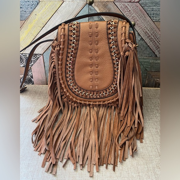 Aimee Kestenberg Cognac Fringe Crossbody Bag with Gold Accents - Picture 5 of 10